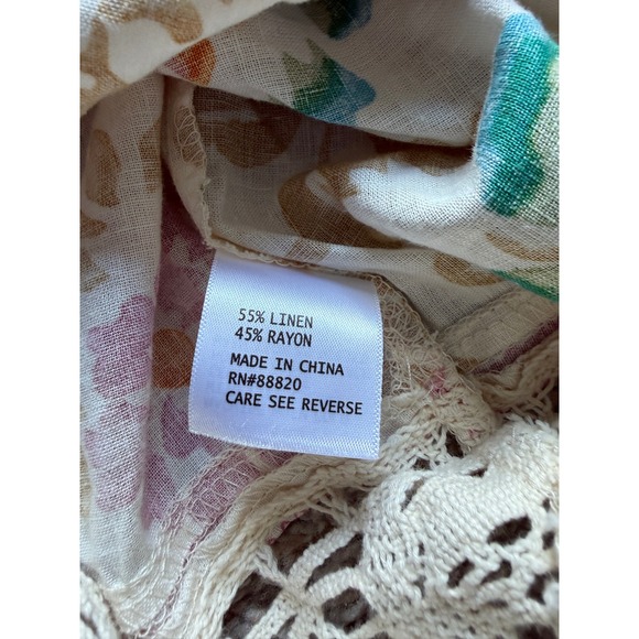 Floral Linen Blend Crochet Puff Sleeve Blouse XL Multicolor Fairycore boho - Picture 5 of 11